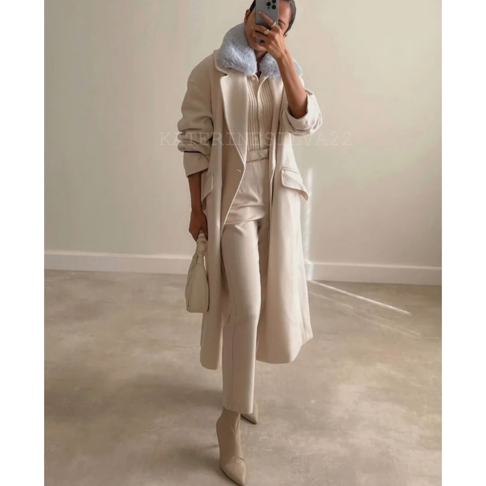 Zara * faux fur knit cardigan Cream Blue - Picture 2 of 15